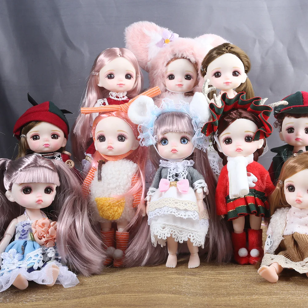 Smile Face 16Cm Bjd Doll 13 Joint Dolls Cute Round Face Smile Bjd Dolls Little Girl Make Up Toy Gift For Girl Birthday Dolls