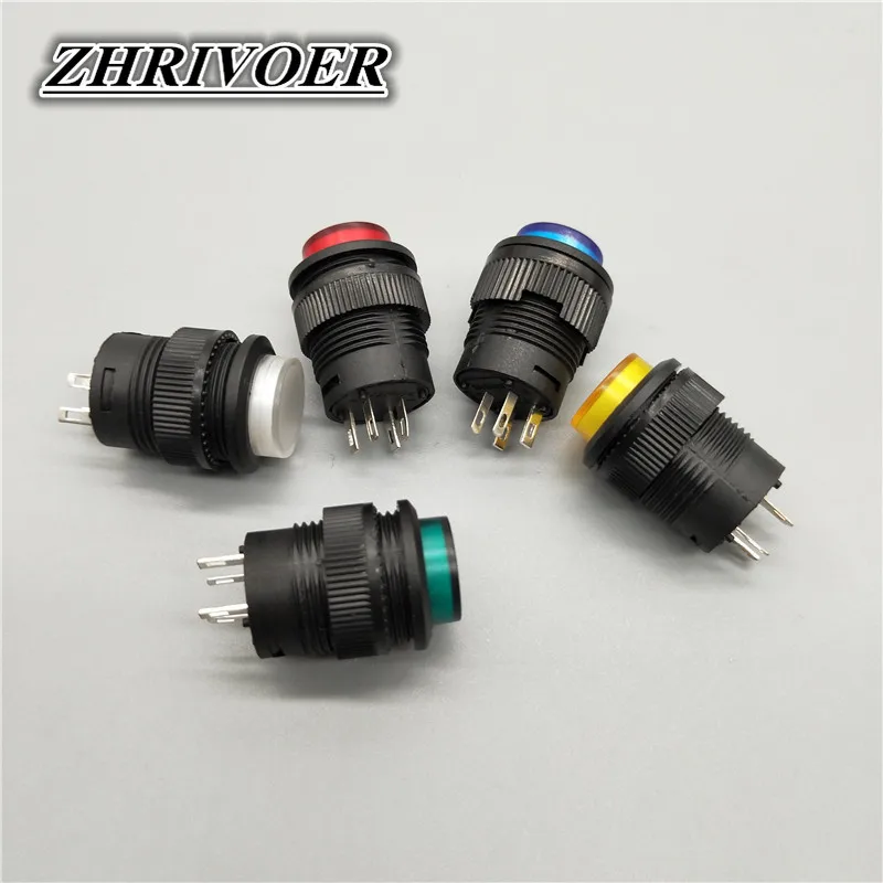 5Pcs 16Mm R16-503Ad/R16-503Bd Interruttore A Pulsante Della Luce A Led Autobloccante/Auto-Reset 3A/250V