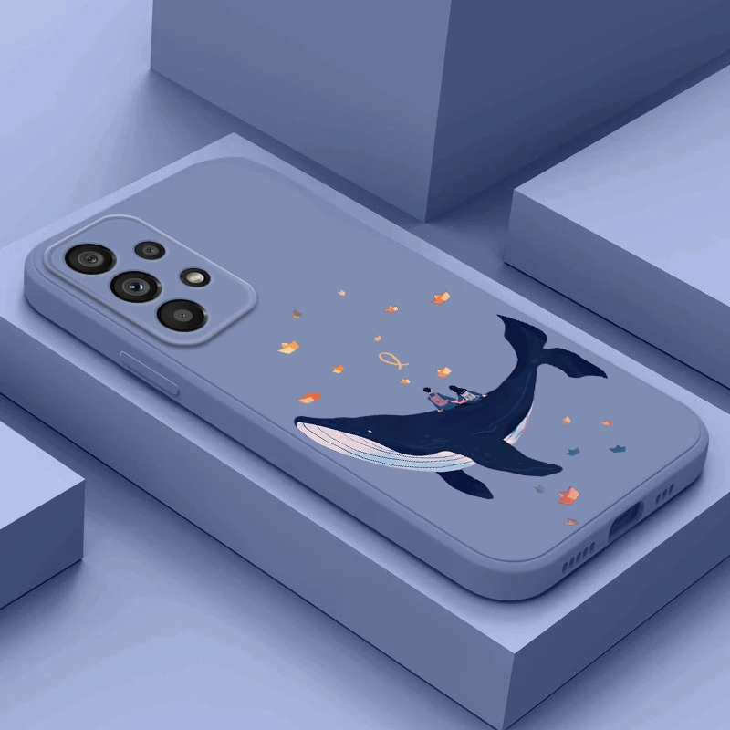 Custodia Per Telefono Per Samsung A14 M02 A02 02S 03S 03 Core M12 A12 A13 A21S M22 A22 A23 A41 A42 5G Cover Blue Whale Coppia Cute
