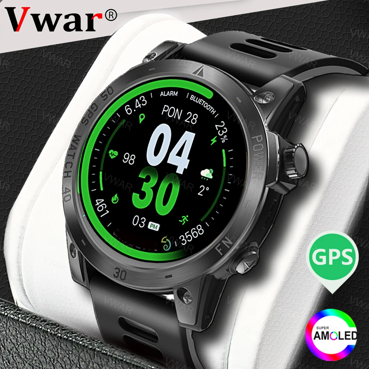 Vwar Amoled Smart Watch Gps Integrato Outdoor Altitude Compass Smart Watch Men 5Atm Impermeabile Military Sport Smartwatch Men