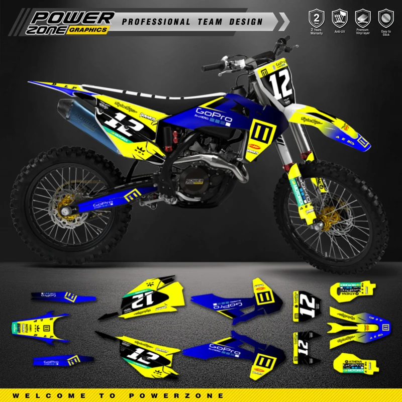 Powerzone Custom Team Graphics Decalcomanie Kit Adesivi Per Husqvarna Decal 2019-22 Tc Fc Tx Fx Fs 2020-2023 Te Fe 125-450Cc 16