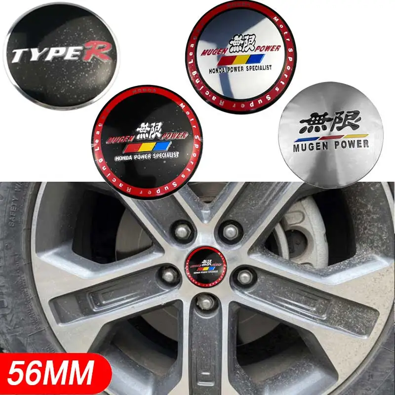 56Mm Car Wheel Hub Cap Sticker Auto Tire Center Decal Per Honda Mugen Power Typer Civic City Odyssey Jazz Vezel Crv Crz Accord