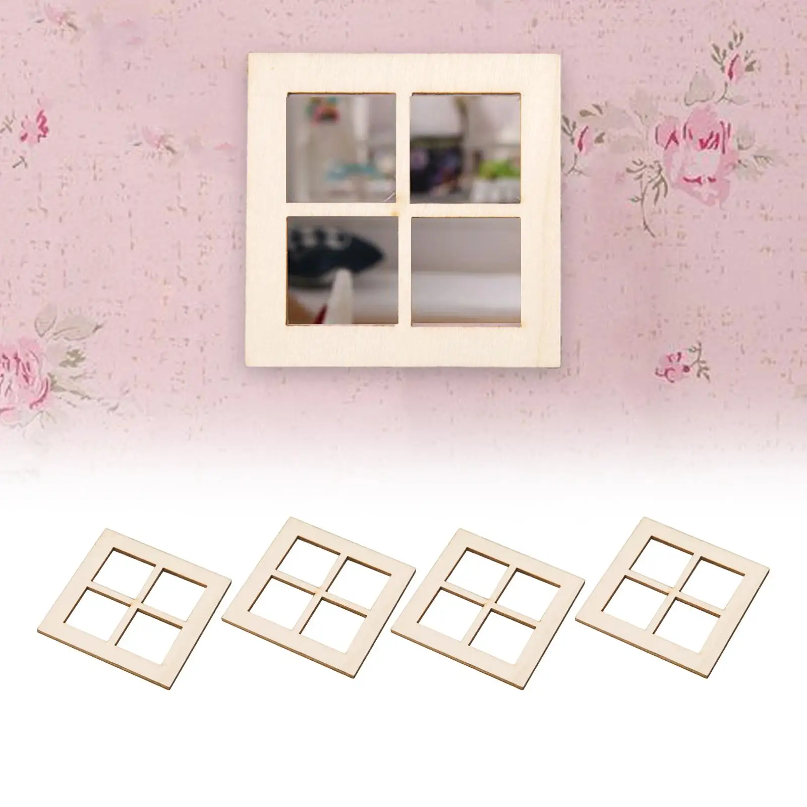 4X Mini Persiane Fai Da Te Finestre In Legno Non Verniciate A 4 Pannelli Per La Decorazione Della Casa Delle Bambole Fai Da Te