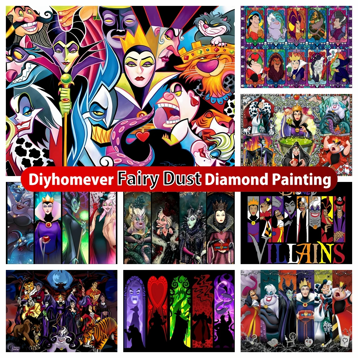 Disney Cattivi 5D Diy Fairy Dust Diamond Painting Ricamo Evil Queen Punto Croce Cartoon Art Mosaic Picture Home Decor
