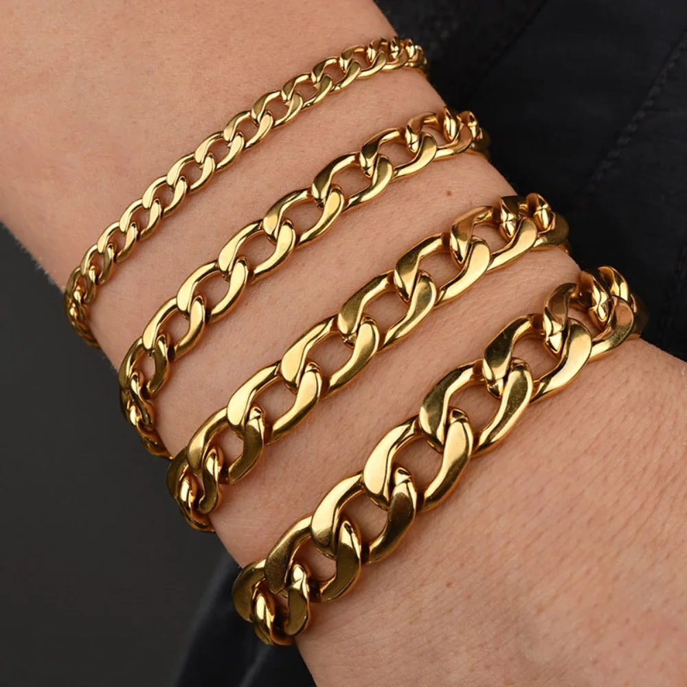 Golden Cuban Curb Link Chain Personality Geometry Bracciale In Acciaio Inossidabile Placcato Oro 18 Carati Bracciale In Acciaio Inossidabile Da Uomo