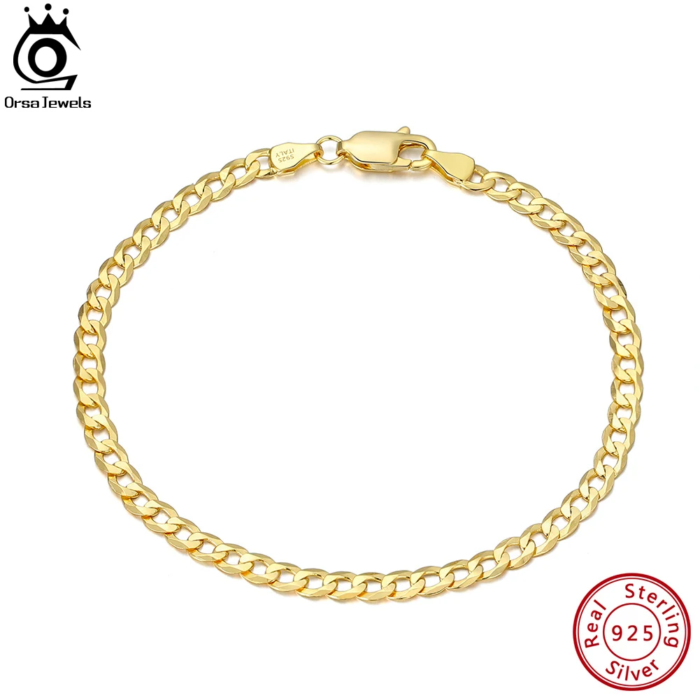 Orsa Jewels 925 Sterling Silver 3Mm Cuban Link Curb Chain Bracciale In Oro 18 Carati Bracciale Cubano Italiano Gioielli Per Uomo Donna Sb123