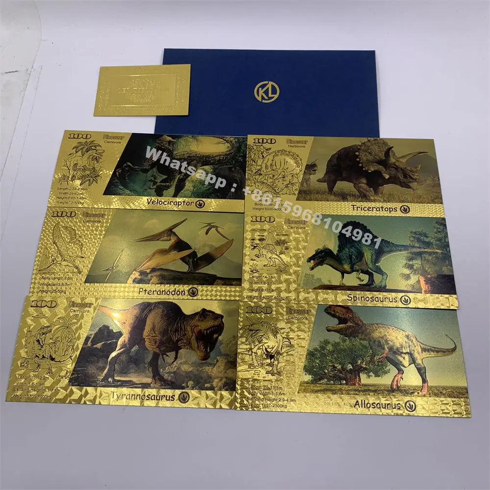 Jurassic World Dinosaur Gold Banconota Set Jurassic Tyrannosaurus Da Collezione Art Ornament Festival Souvenir Regali Per Bambini