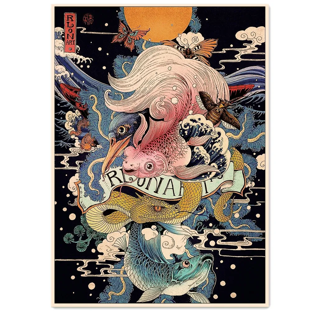 Ukiyo-E Tattoo Design Art Pictures Home Bar Cafe Decor Gift Print Dipinti Murali Estetici Poster E Stampe Vintage Per Parete