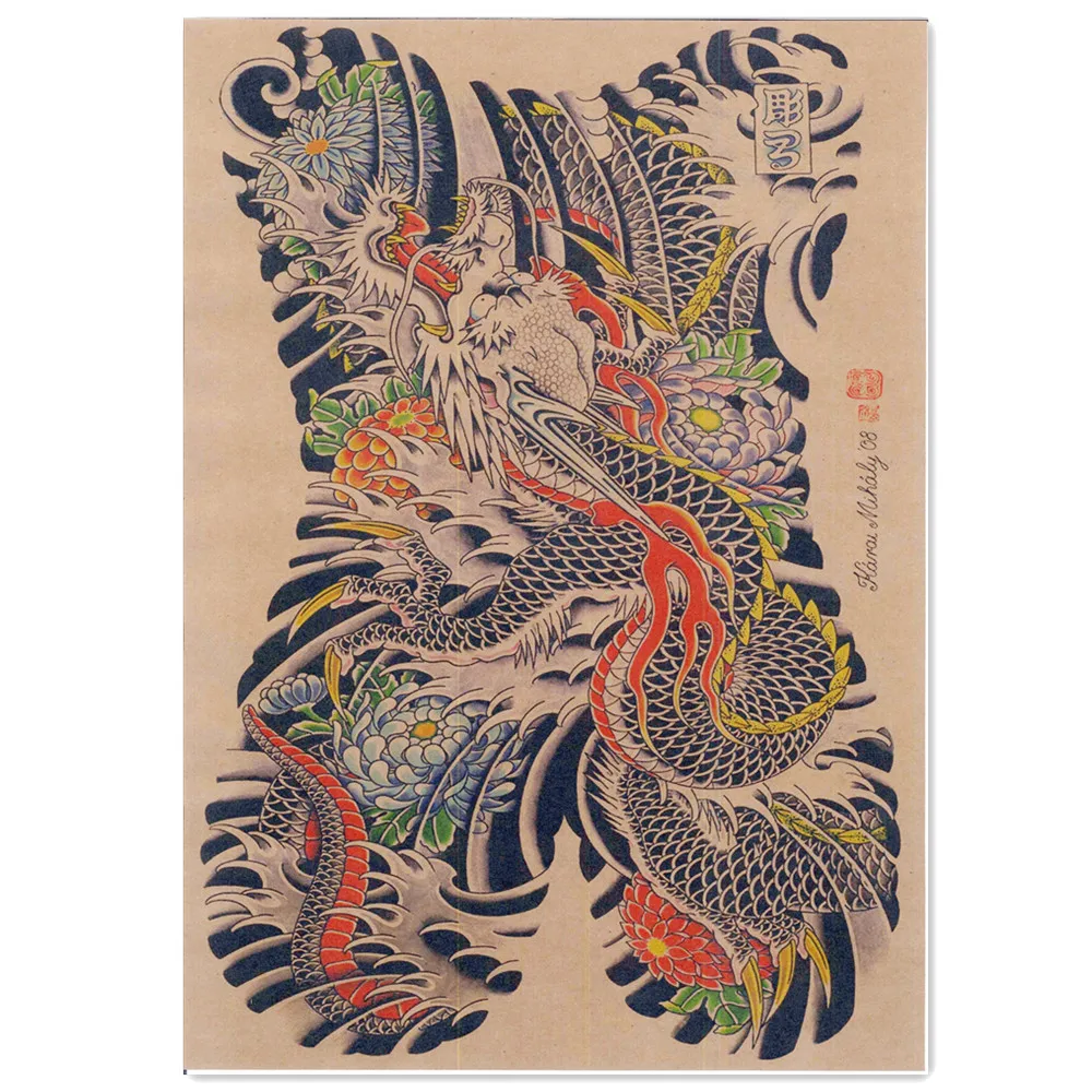 Dragon Ukiyo-E Tattoo Art Pictures Vintage Kraft Paper Poster Poster E Stampe Home Decor Pittura Room Wall Sticker Murale