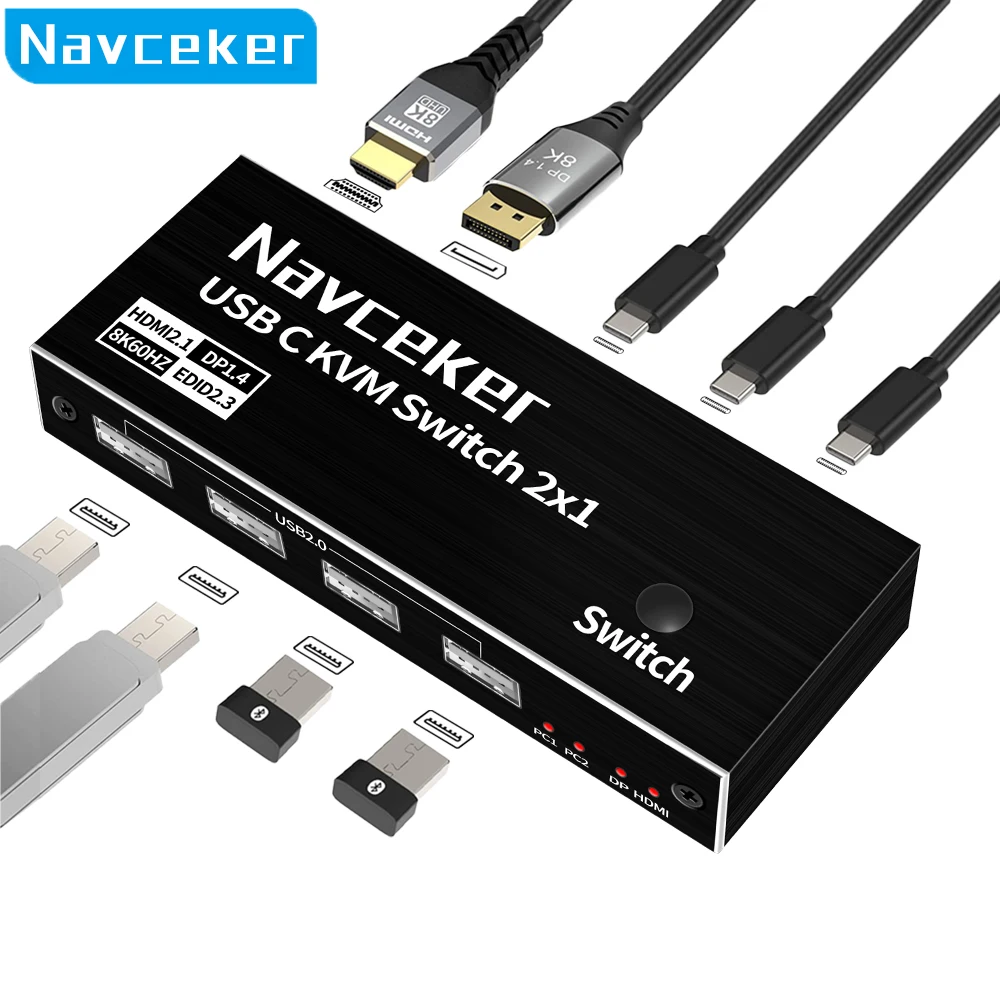 Navceker Thunderbolt 4 Usb C Kvm Switch 4K 144Hz Usb Kvm Switch Usb 8K 60Hz Kvm Switcher Per 2 Computer Macbook 1 Monitor Hdmi