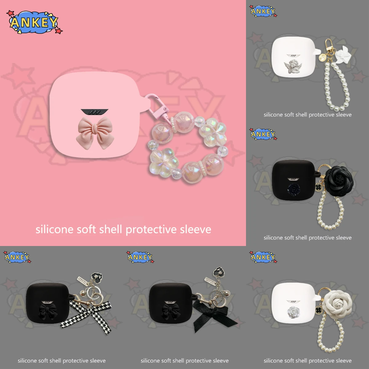 Per Jbl Tune Beam / Buds / Flex Custodia In Silicone Per Auricolari Lady Cute Earbuds Cuffie Protettive Con Ciondolo