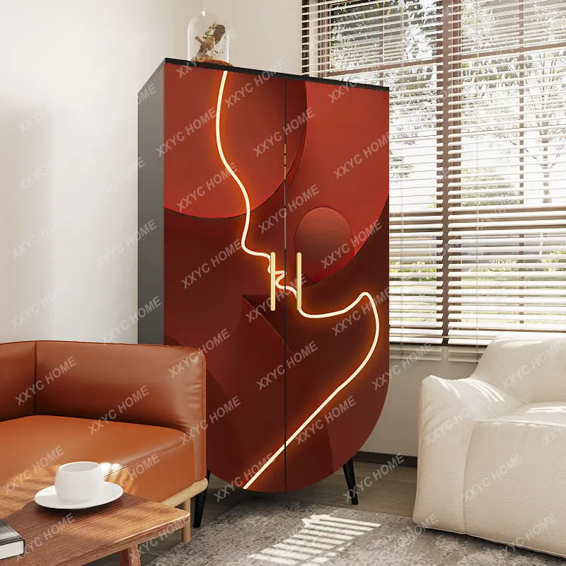 Modern Light Luxury Entrance Simple Solid Wood Wardrobe Bedroom Living Room Storage Locker Tea Wall High Foot Cabinet