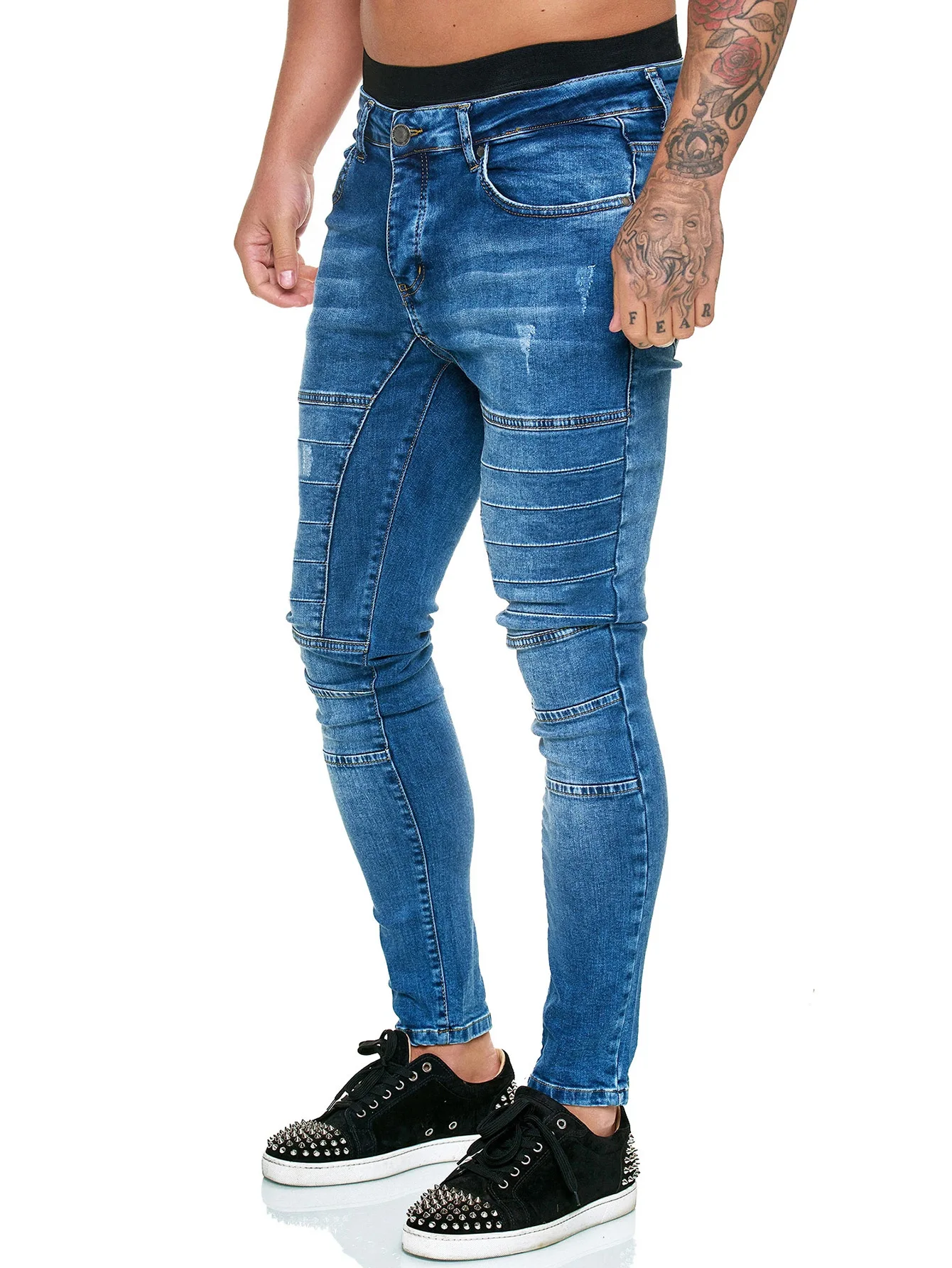 2024 Jeans Skinny Da Moto Nuovi Da Uomo Jeans Skinny Con Cuciture Alla Moda