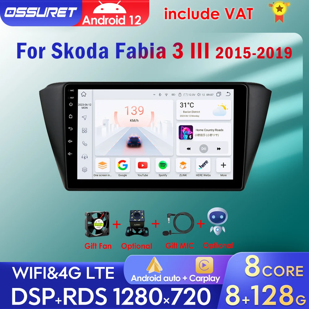 2 Din Multimedia Carplay Android Auto Autoradio Per Skoda Fabia 3 Iii 2015-2019 4G Wifi Gps Rds Autoradio Stereo No Dvd 7862