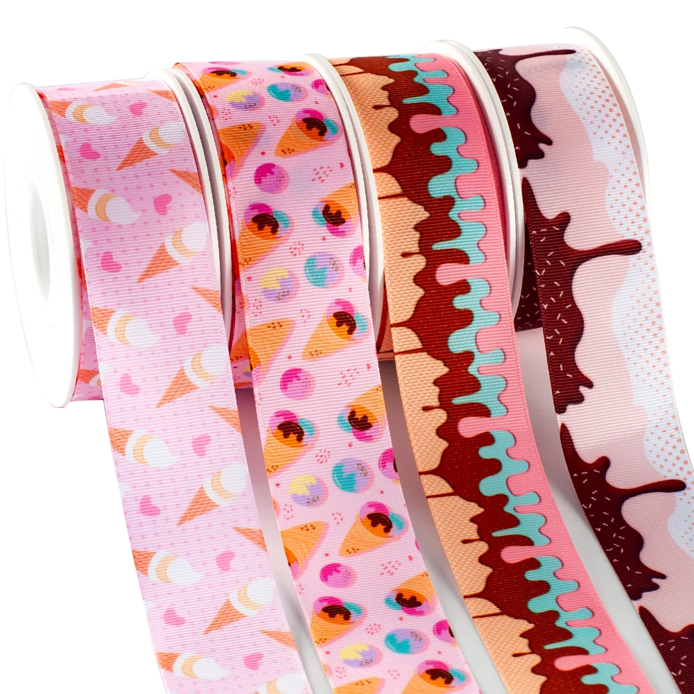Nastri In Grosgrain Stampati Gelato Fiocchi Per Capelli Fai Da Te Fatti A Mano 10 Yarde Di Diverse Dimensioni
