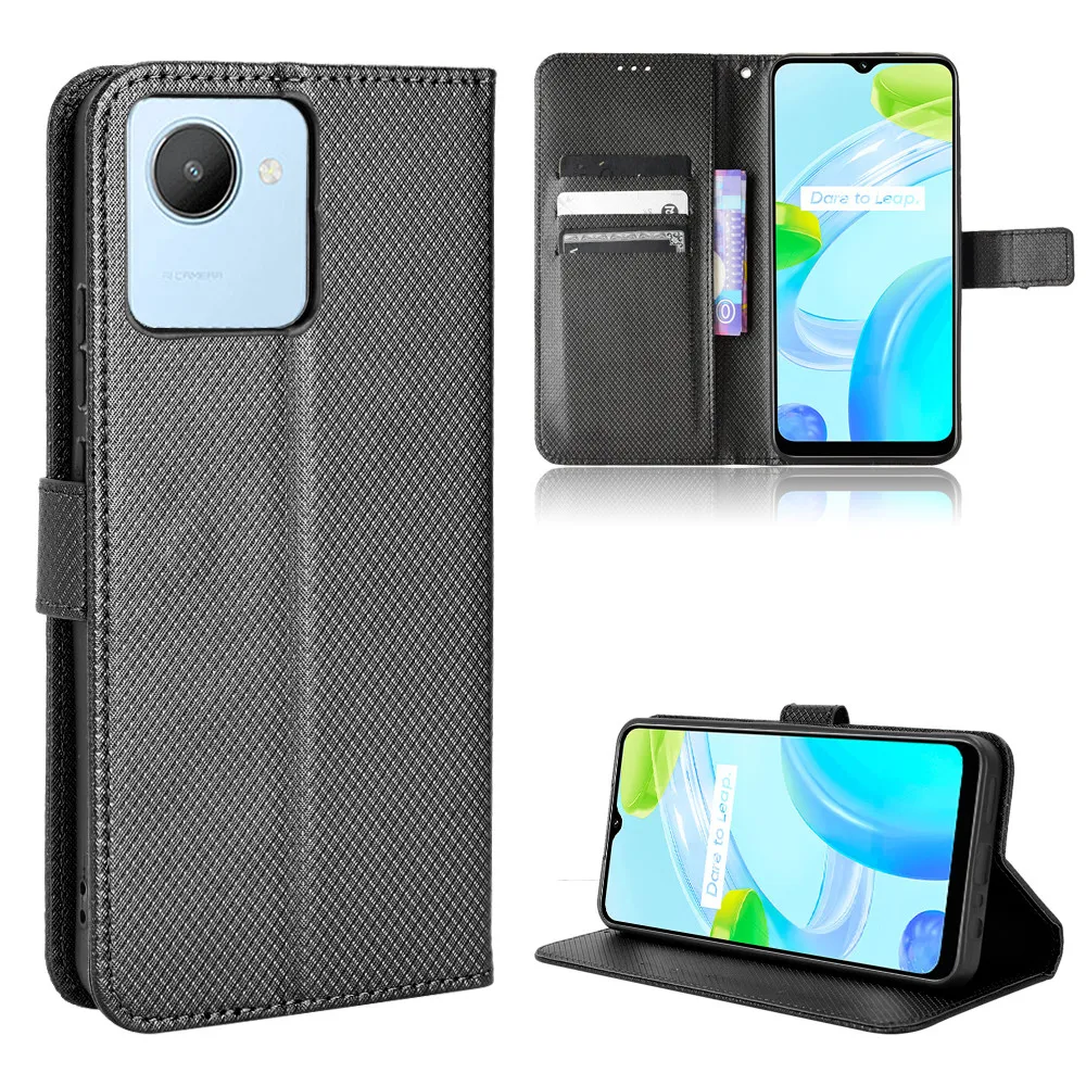 Per Oppo Realme C30 C30S Luxury Flip Diamond Pattern Skin Pu Leather Wallet Stand Case Per Oppo Realme C30 C30 S C 30 Phone Bag