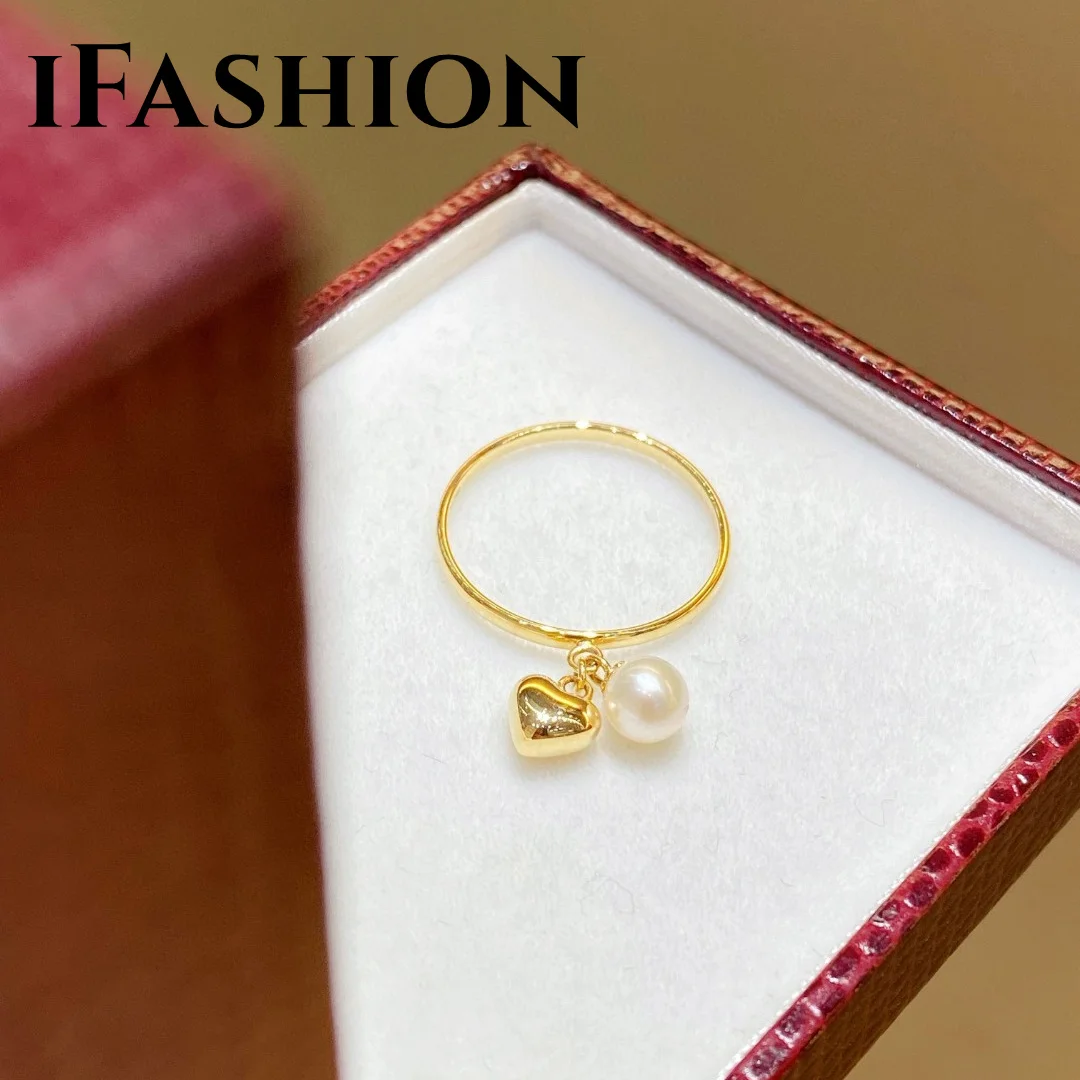 Ifashion Love Pearl Ring Perla Naturale 18K Import Solid Yellow Gold Jewelry(Au750) Per Le Donne Matrimoni Gioielleria Raffinata