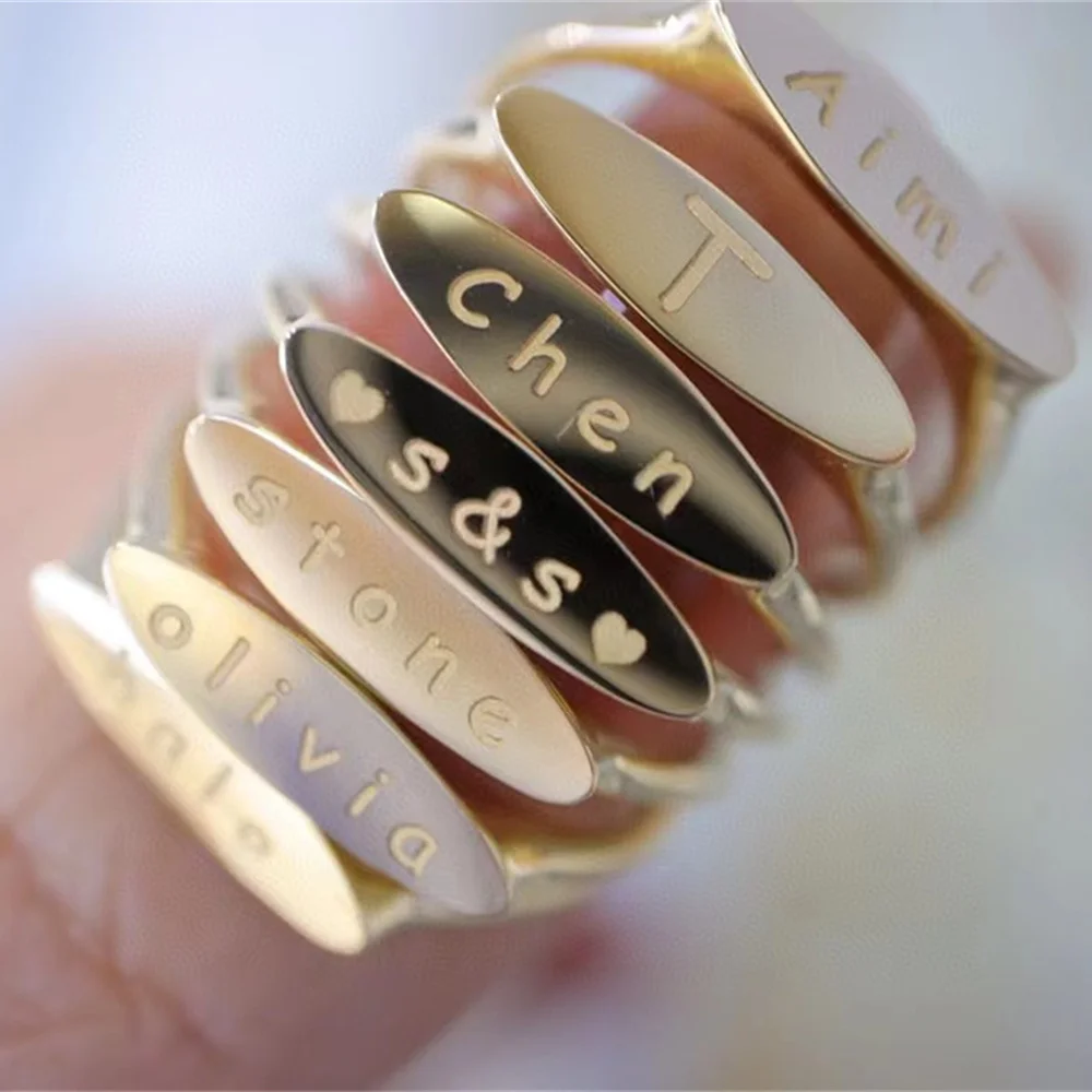 Designer Lettering Seal Ring 18K Solid Yellow Gold Jewelry(Au750)Ins Cool Elegant Personality Wedding Fashion Gold Rings Lady