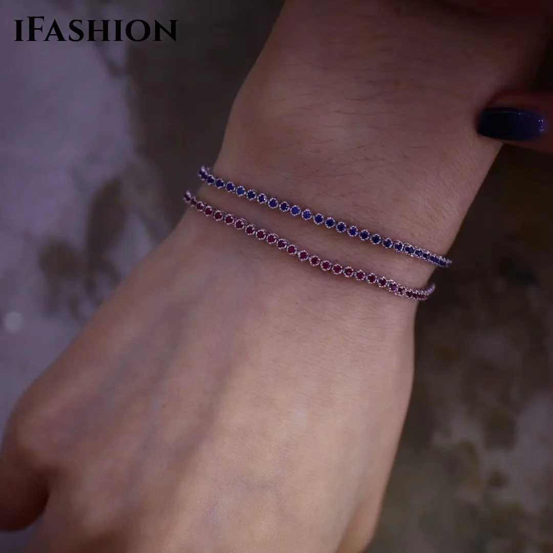 Ifashion Solid 18K White Gold Pera Cut Natural Ruby Sapphire Wedding Bracciale Gioielli Garantiti Per Le Donne Regalo Di Natale