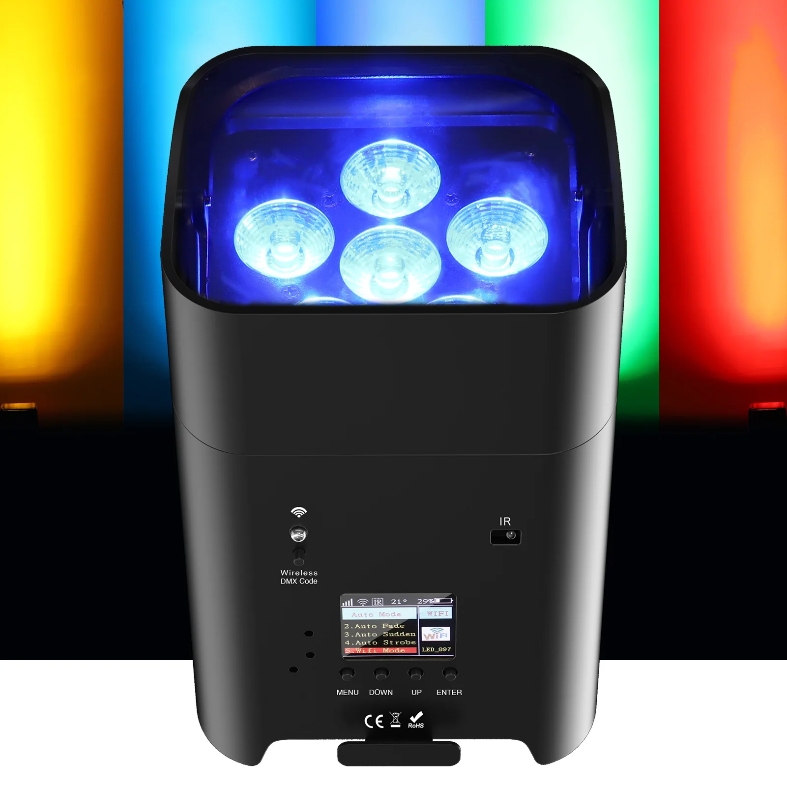 108W Par Light Battery Rgbwa + Uv 6-In-1 Par Light Holdlamp Telecomando Wifi Wash Light Wedding Stage Dyeing Light