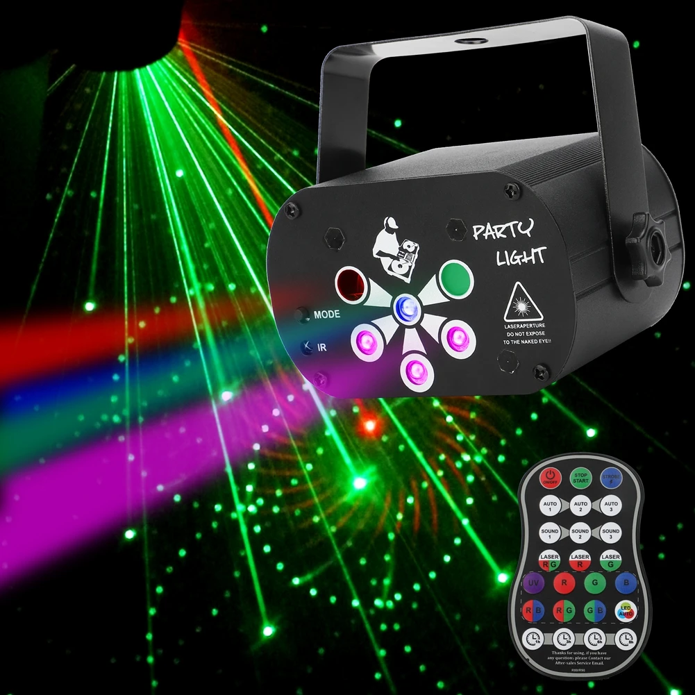 Luce Laser Rg Laser + Rgb + Uv Led Holdlamp Luce Effetto Palcoscenico A 6 Fori Con Telecomando Karaoke Decorazione Di Nozze Di Natale