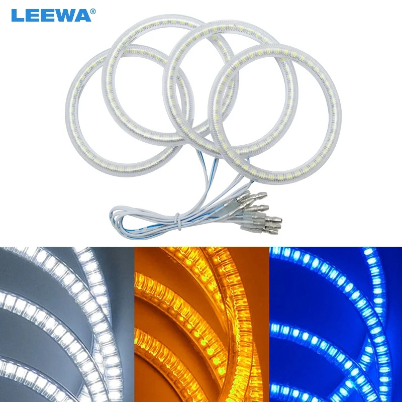 Leewa 4X80Mm Auto Smd Led Halo Anelli Angel Eyes Drl Testa Della Lampada Per Fiat Grande Punto Luce 3-Color Bianco/Blu/Giallo # Ca1088