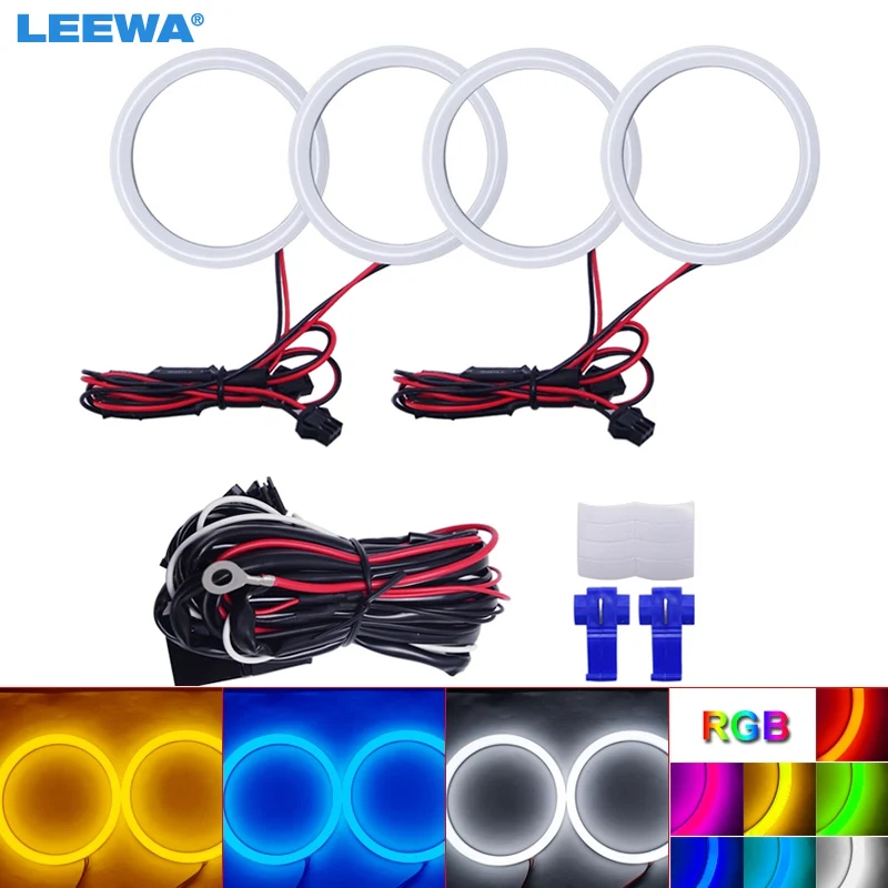 Leewa 4X80Mm Car Auto Halo Anelli Cotone Luci Led Smd Angel Eyes Per Fiat Grande Punto Auto Styling Bianco/Blu/Giallo/Rgb #1091