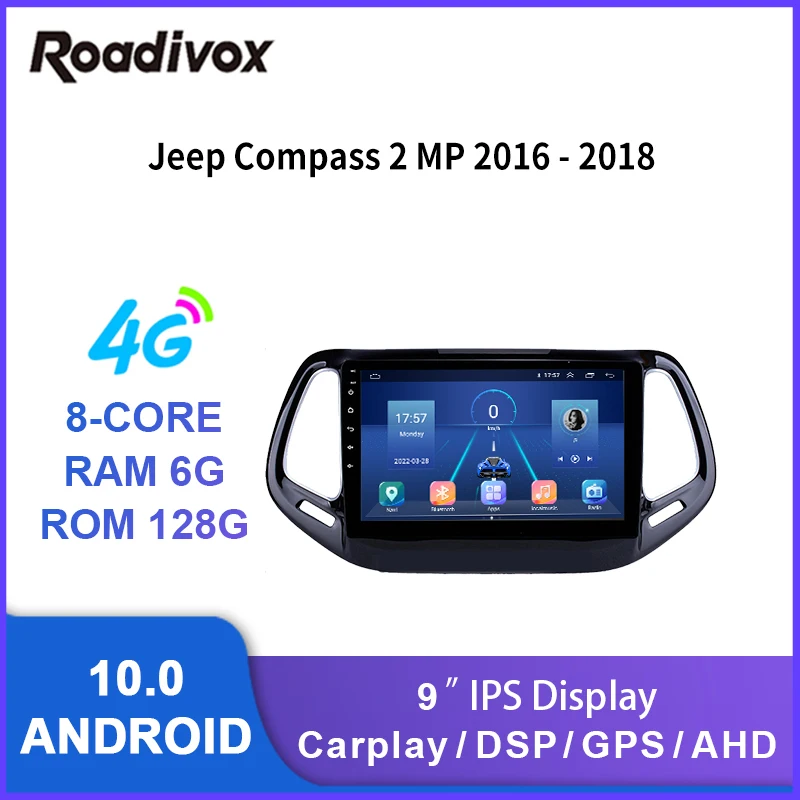 Autoradio Android 10.0 Da 9 "Per Jeep Compass 2 Mp 2016 - 2018 Video Gps Navigation Player Multimedia Autoradio Unità Principale Stereo