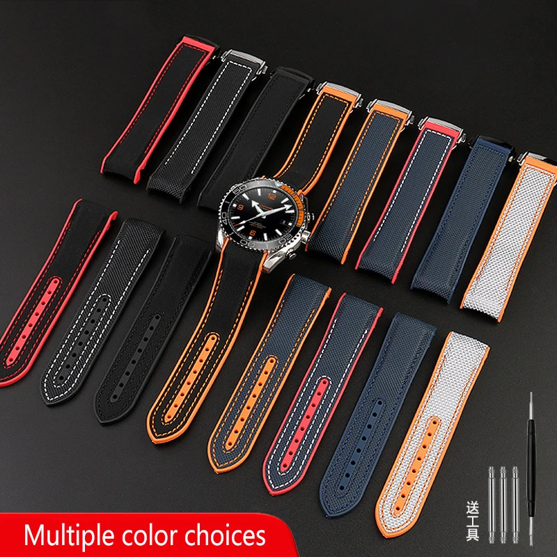 Cinturino In Gomma Siliconica Impermeabile Di Alta Qualità In Nylon A 8 Colori Per Uomo Omega Ocean Cosmos Ippocampo 300 Quarter Orange 22Mm