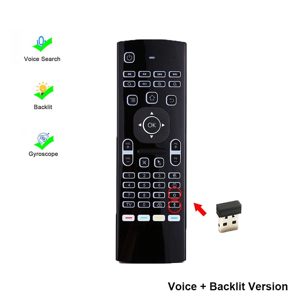 Retroilluminato Mx3 Air Mouse Smart Voice Remote Control 2.4G Tastiera Wireless Ir Learning Digital Voice Contrd Per Android 11 Tv Box