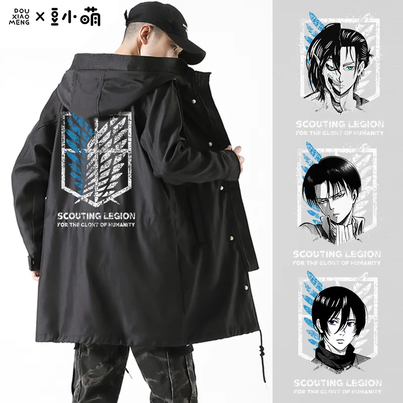 Attack On Titan Black Overcoat Anime Long Windbreaker Trench Coat Eren Mikasa Levi Cosplay Jacket Wing Solid Windbreak Coat Gift