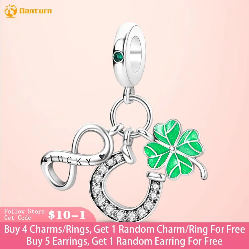 Danturn 925 Sterling Silver Beads Infinite Lucky Clover Ciondola Charm Fit Original Pandora Bracciali Fashion Women Jewelry