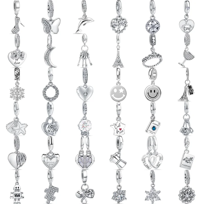 925 Solid Silver Snowflake Feather Tree Crown Iron Tower Infinite Love Beads Ciondolo Fit Original Pandora Charm Bracciale Jewelry