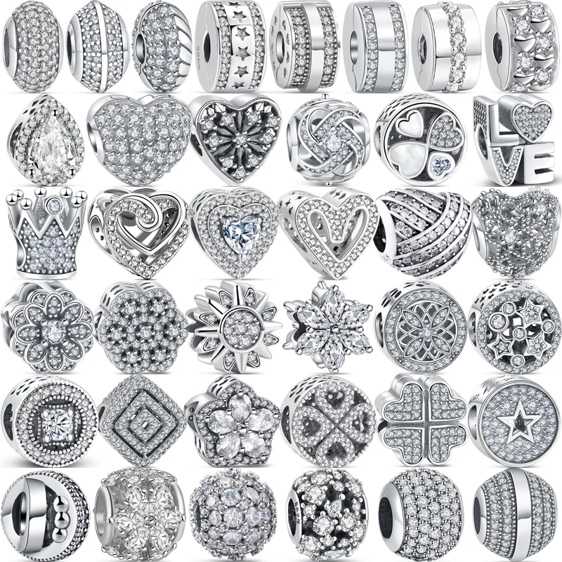 925 Sterling Silver Snowflake Sun Infinite Heart Crown Love Clear Zircone Shiny Beads Fit Original Pandora Charm Bracciale Jewelry