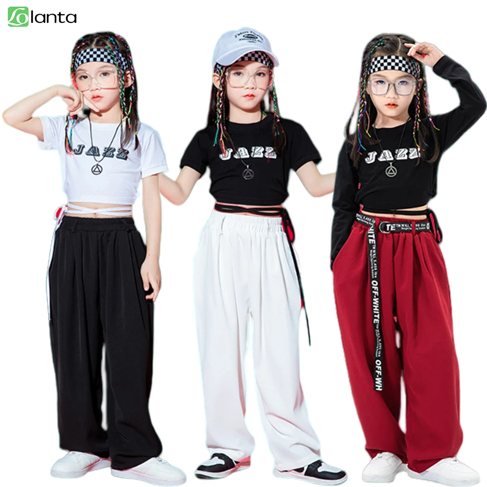 Lolanta Kids Girls Hip Hop Costume Crop Top Pantaloni Suit Jazz Street Sport Dance Clothes Bambini Fashion Walk Dance Esegui Wear