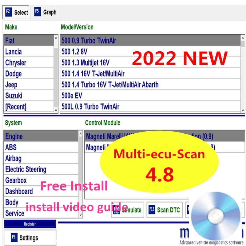 2023 Hot Auto Repair Software Per Fiat Connector Multi-Ecu-Scan 4.8 Registro Funziona Con Elm327 Multi Ecu Scan V4.8 Installazione Gratuita