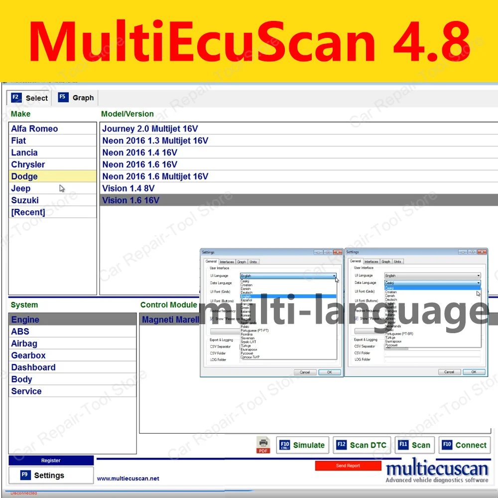 Software Di Riparazione Automatica Per Connettore Fiat Multi-Ecu-Scan 4.8 Registro Funziona Con Elm327 Multi Ecu Scan 4.7 Unlimited Link 2022 Hot