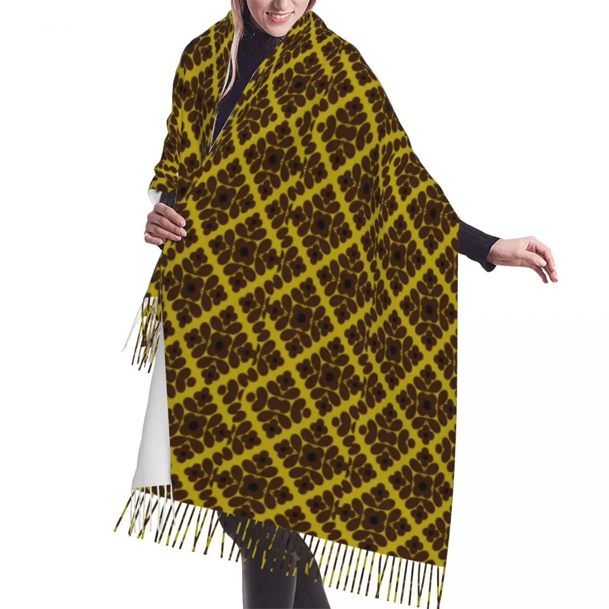 Stampa Personalizzata Flower Tile Chartreuse Pattern Sciarpa Donna Uomo Inverno Caldo Versatile Sciarpe Femminili Orla Kiely Scialle Wrap