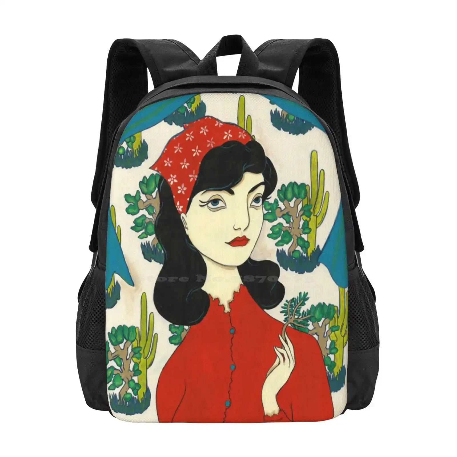 Ragazza Con Cactus 3D Print Design Zaino Borsa Per Studenti Cactus Cactus Desert Bright Nature Turchese Verde Donna Lime Chartreuse