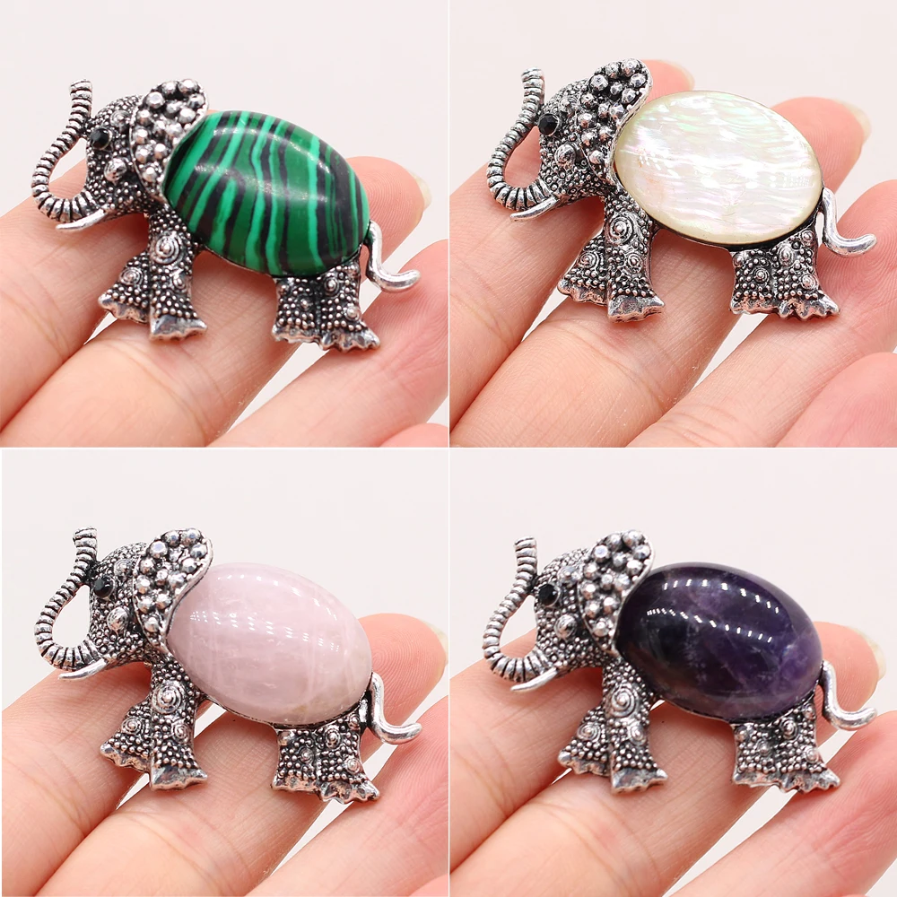 Spille Conchiglia Elefante Vintage Placcato Argento Antico Occhio Di Tigre Pietra Ametiste Charms Pin Per Gioielli Che Fanno Collana Fortunata Fai Da 