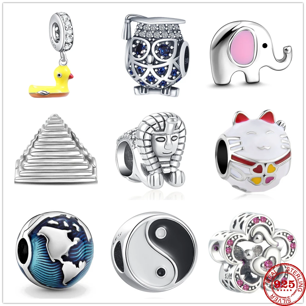 Fit Original Pandora Charm Bracciale 925 Sterling Silver Duck Elephant Owl Cat Gossip Earth Ciondolo Charm Beads Gioielli Da Donna Fai Da Te