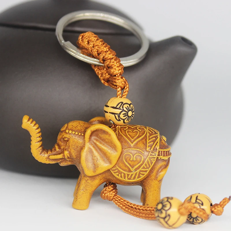1 Pz Simpatico Animale Elefante Portachiavi Intaglio Ricchezza Ciondolo Portachiavi Animale Fortunato