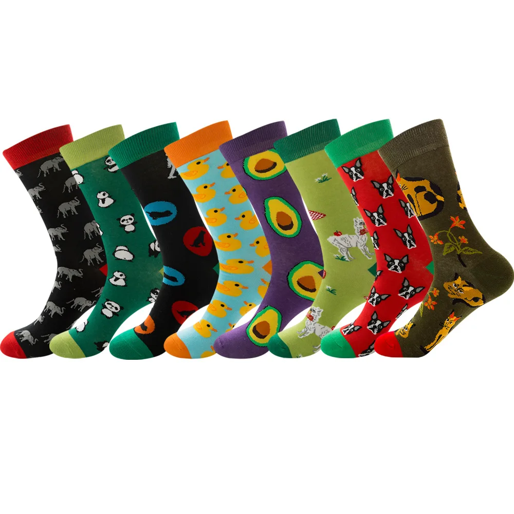 Divertenti Uomini Donne Di Modo Harajuku Fruit Socks Bella Arte Con Avocado Animale Alpaca Anatra Cane Elefante Calzini Забавные Носки