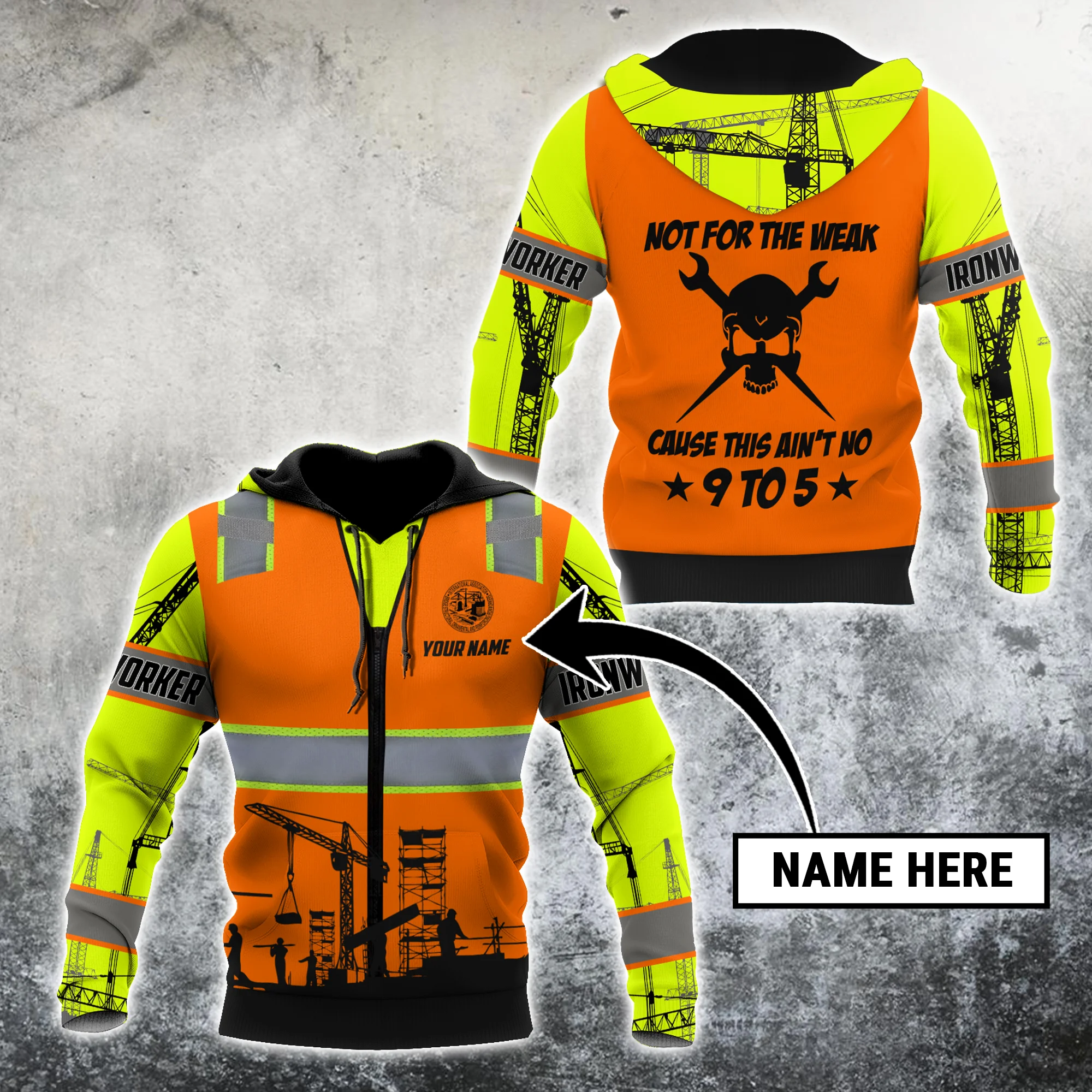 Nome Personalizzato Orange Iron Worker 3D Print Felpa Con Cappuccio Unisex Felpa Da Uomo Streetwear Zip Pullover Giacca Casual Tuta-703
