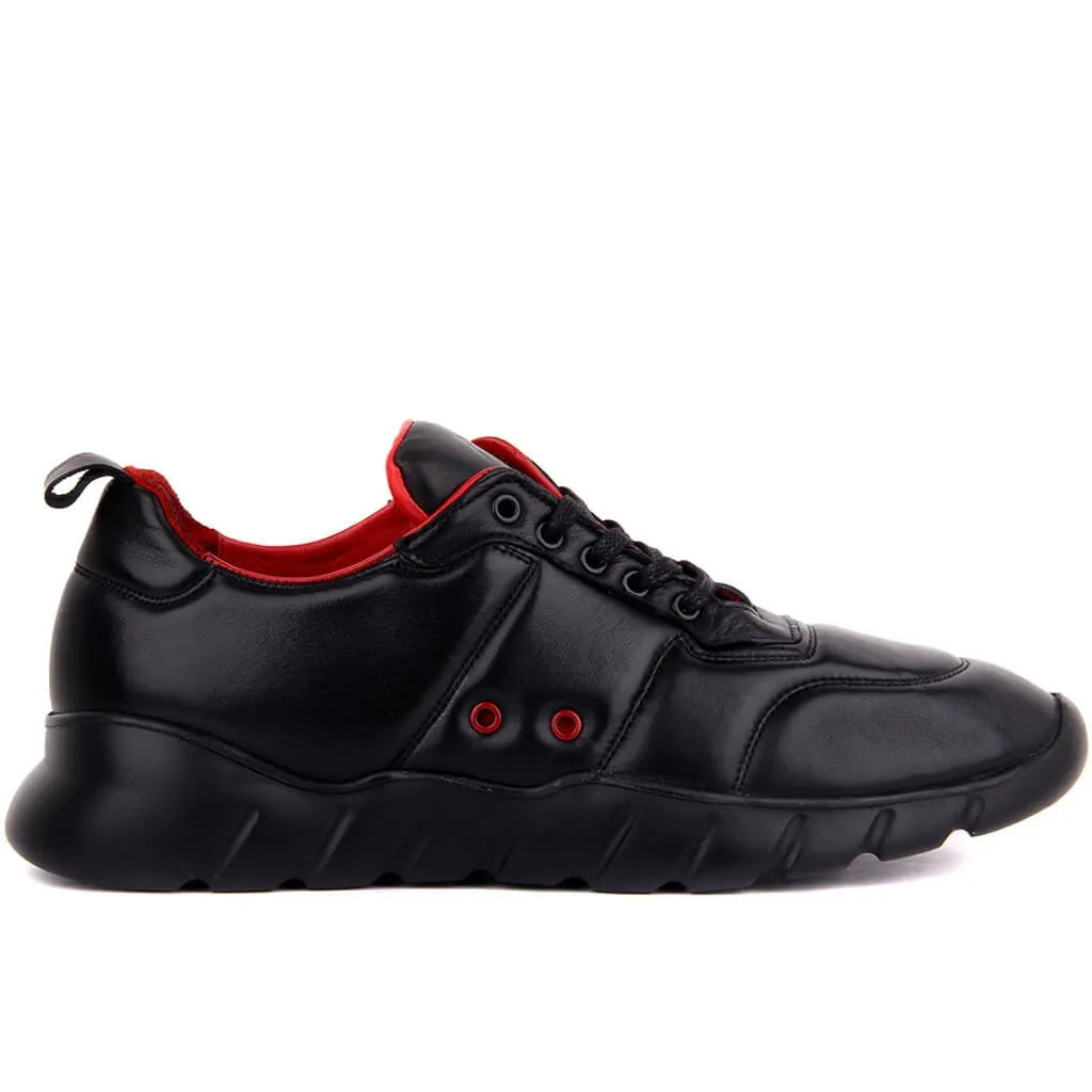 Vela-Lakers Nero Bianco Del Cuoio Genuino Lace-Up Uomini Della Scarpa Da Tennis