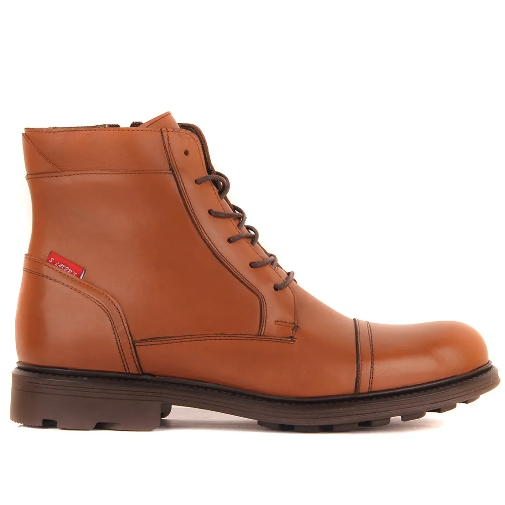 Sail Lakers-Tan Leather Zipper Male Boots