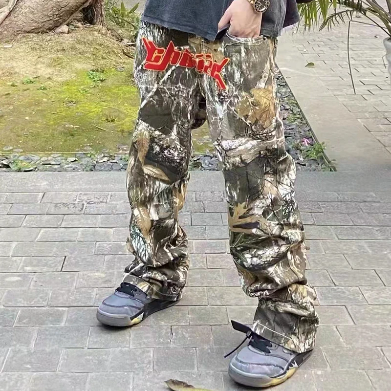 Lettera Asciugamano Ricamo Mimetico Cargos Per Uomo Streetwear Casual Y2K Tuta Larga Pantaloni Pantaloni Oversize Unisex Impiombati