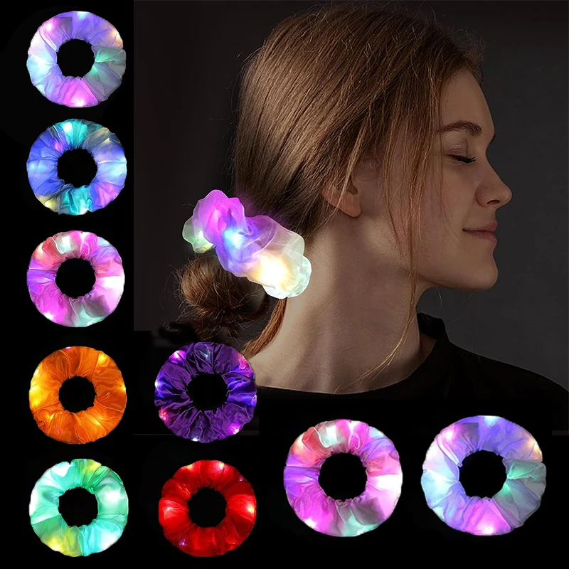 Popolare Lampeggiante Light Up Girls Hair Tie Led Scrunchies Luminosi Copricapo Donna Scrunchy Hair Rope Hairband Accessori
