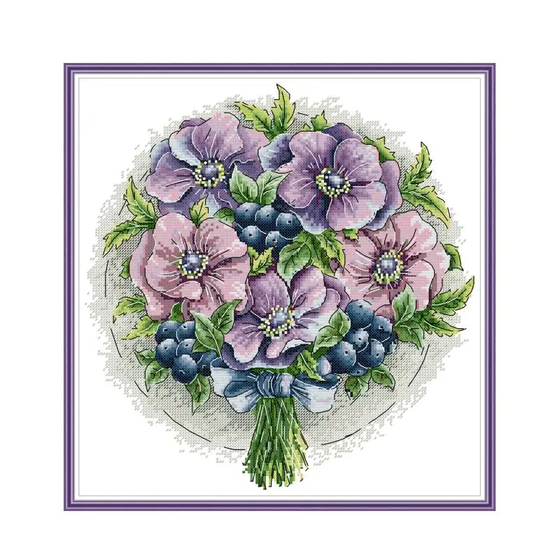 Bouquet-Bacche Kit Punto Croce, Punto Croce, Ricamo, Punto Croce, Tela, Fai Da Te, Fatto A Mano, 14Ct, 11Ct