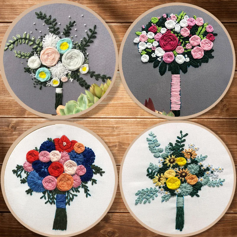 Kit Per Principianti Per Ricamo 3D Fai-Da-Te Manuale Cucito Creativo Bouquet Da Sposa Fai-Da-Te Fiore Kit Per Ricamo A Punto Croce